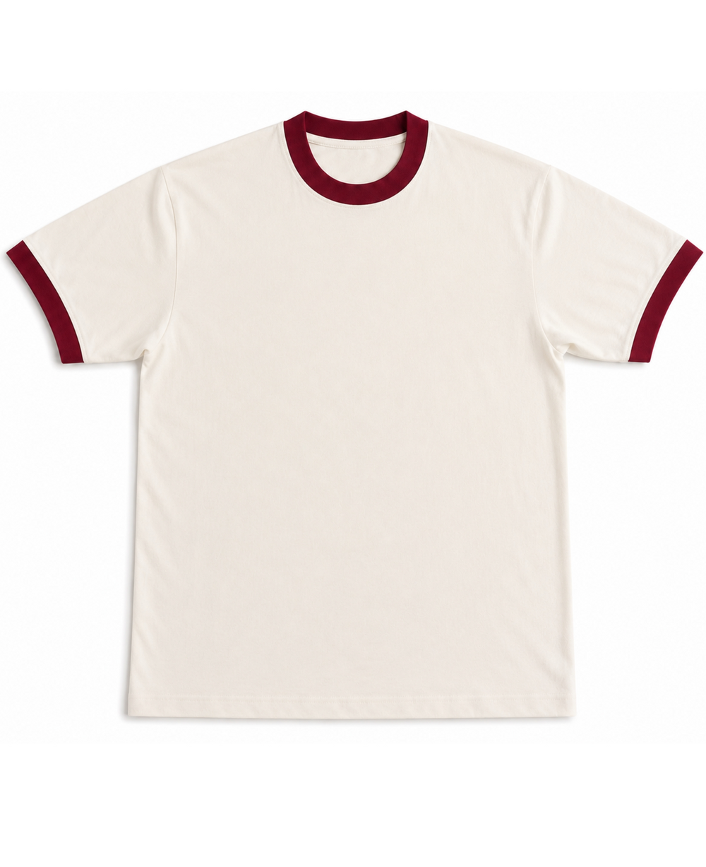 Off White Ringer T-Shirt - Off White & Maroon Ringer tee Front