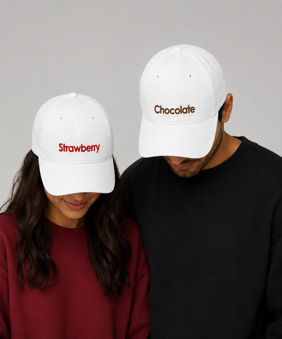 Chocolate & Strawberry – Embroidered Couple Caps Set of 2