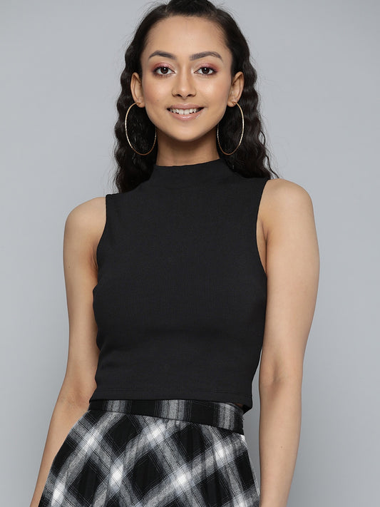 Women Ribbed Crop Top Black