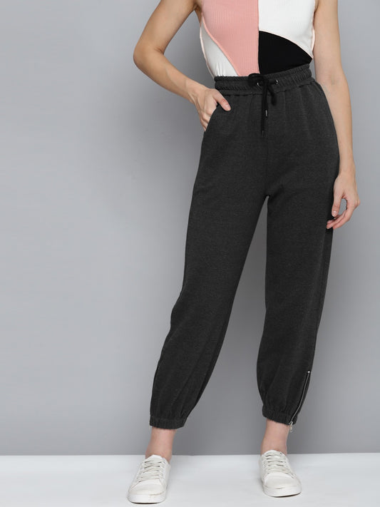 Women Dark Grey Track Pant With Zipper