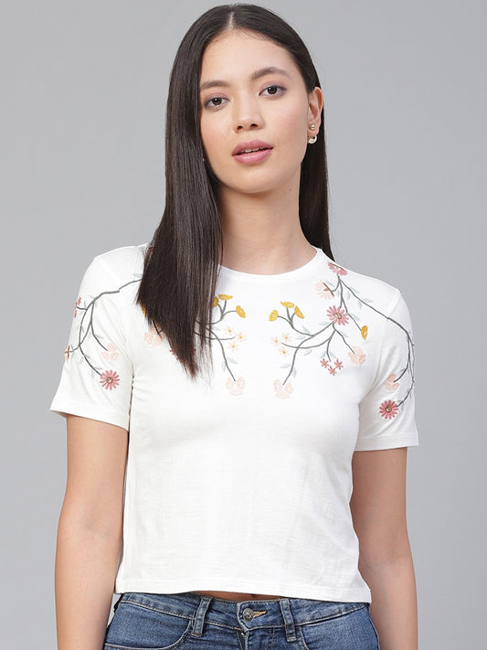 Women's Embroided White Crop Top