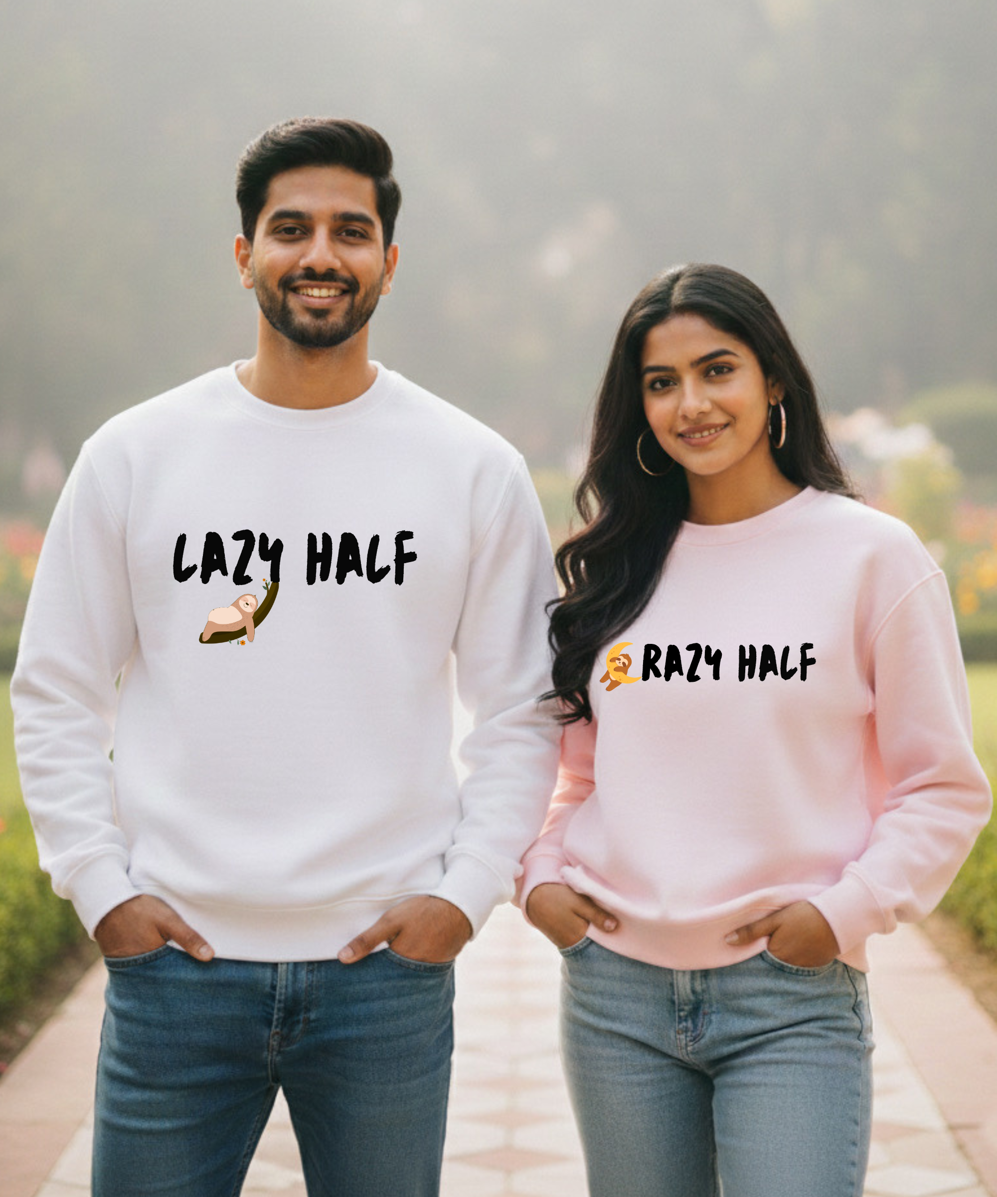 Lazy Half – Crazy Half – Couple Oversized Sweatshirts (Set of 2) | Premium 400 GSM