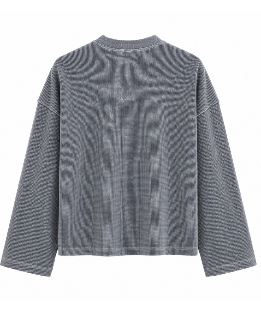 Acid Wash, Black & White Waffle Knit Oversized Full Sleeve T-Shirt – Pack of 3