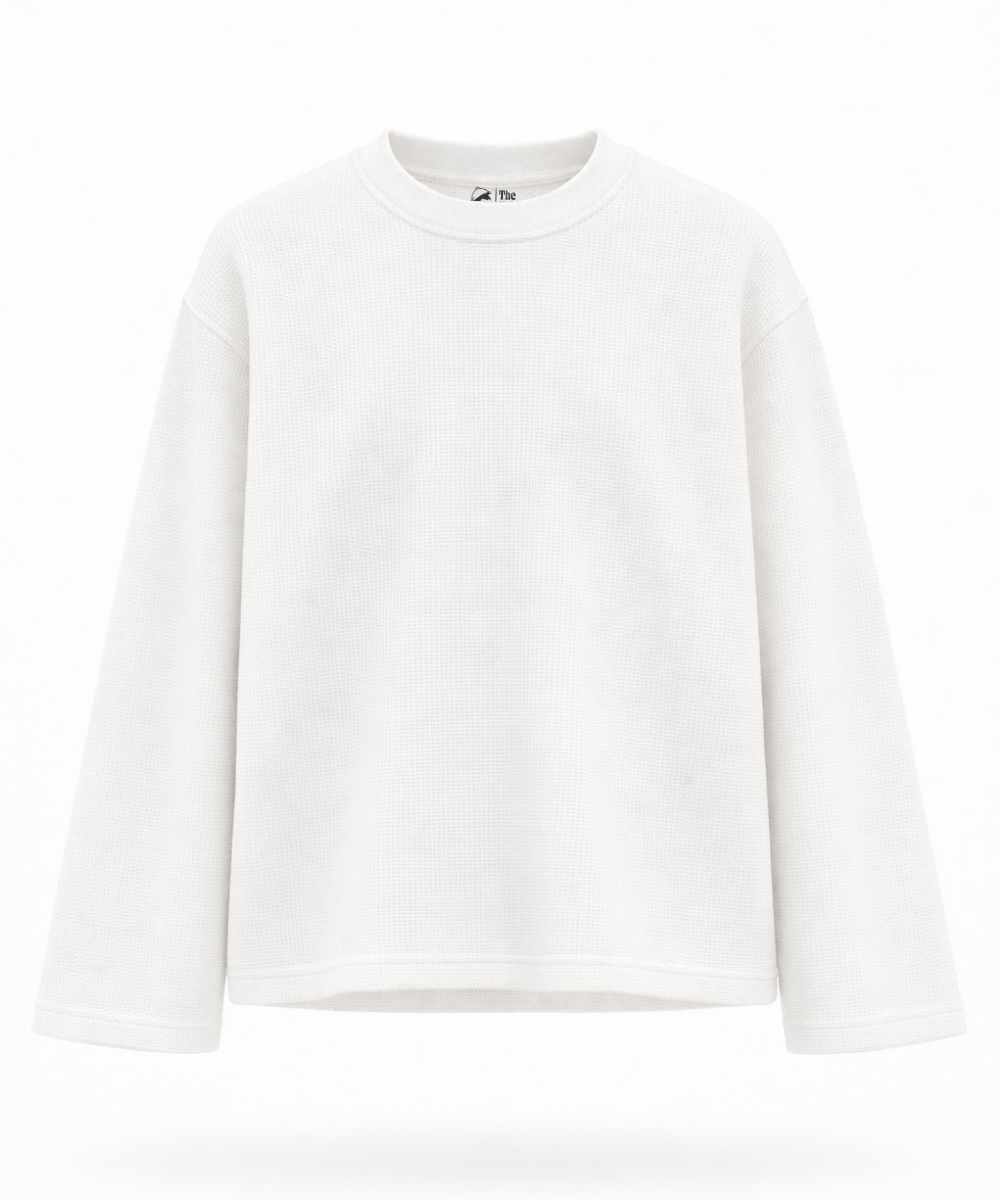 Acid Wash, Black & White Waffle Knit Oversized Full Sleeve T-Shirt – Pack of 3