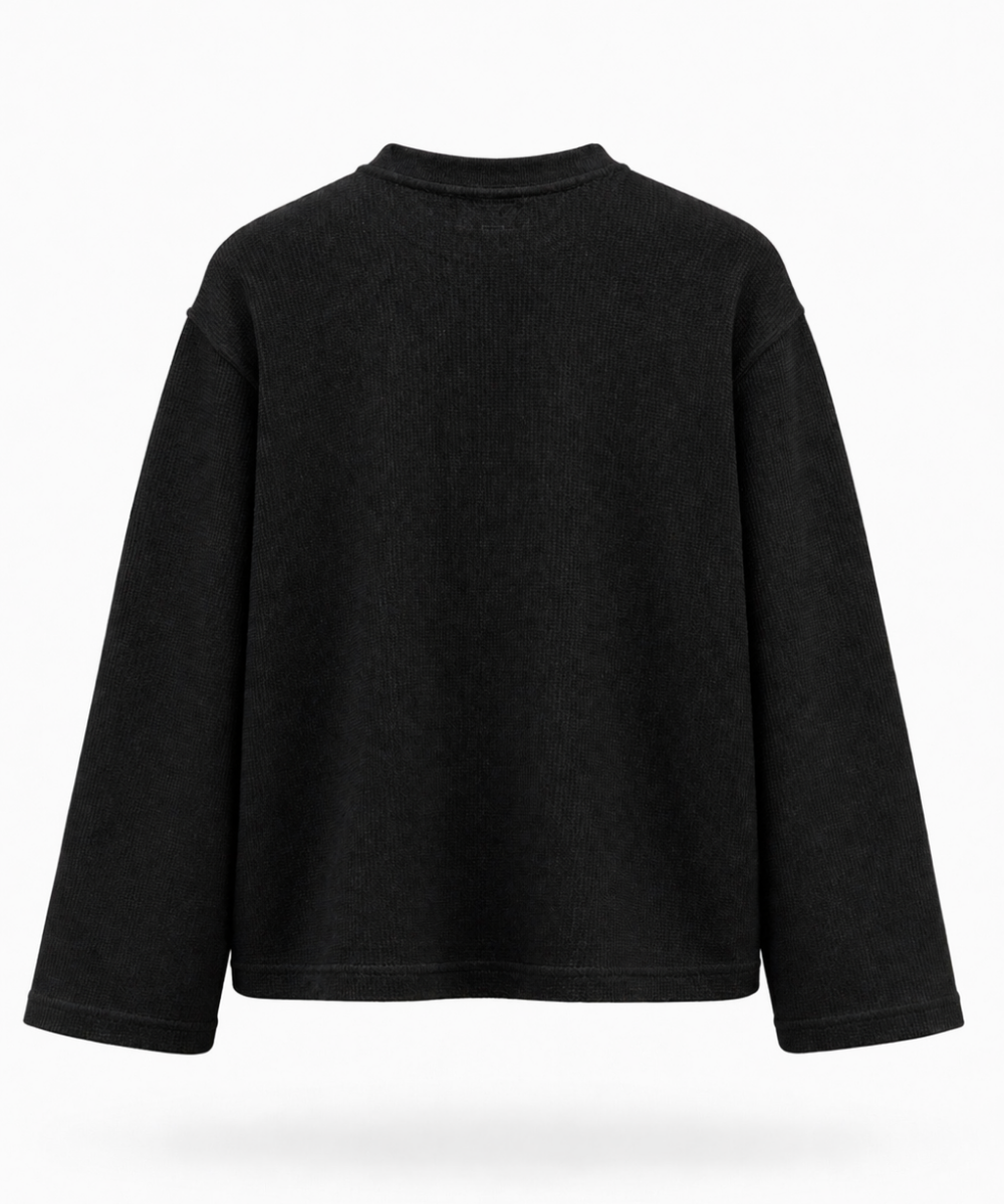 Acid Wash, Black & White Waffle Knit Oversized Full Sleeve T-Shirt – Pack of 3