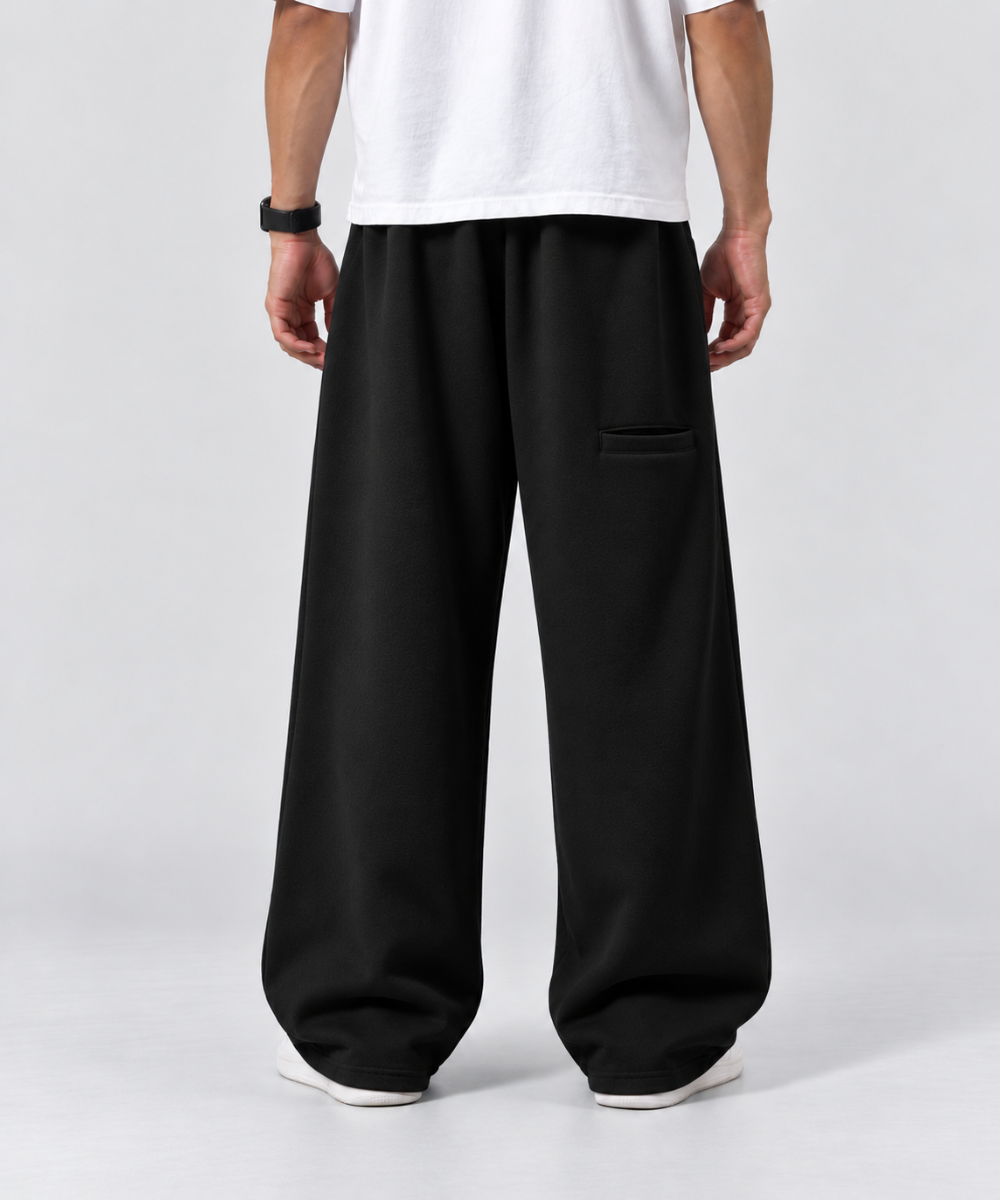 Black Boxy Fleece Sweatpants – 100% Cotton