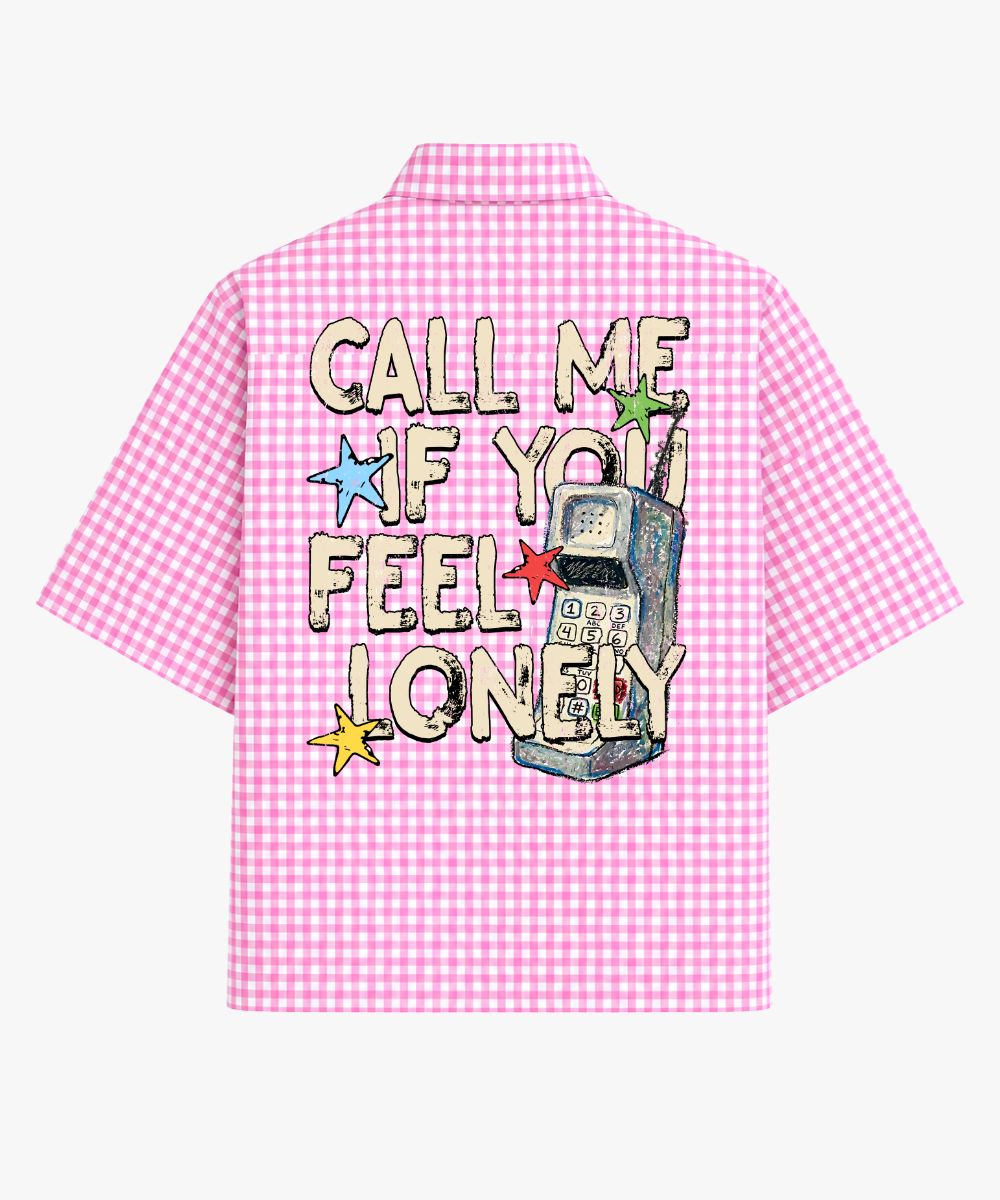 Call Me If You Feel Lonely - Pink Gingham Boxy Fit Half Sleeve Check Shirt