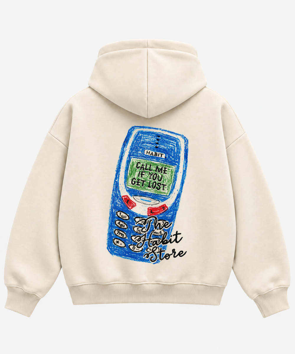 Call Me If You Get Lost – Cream Boxy Hoodie – 100% Cotton Fleece