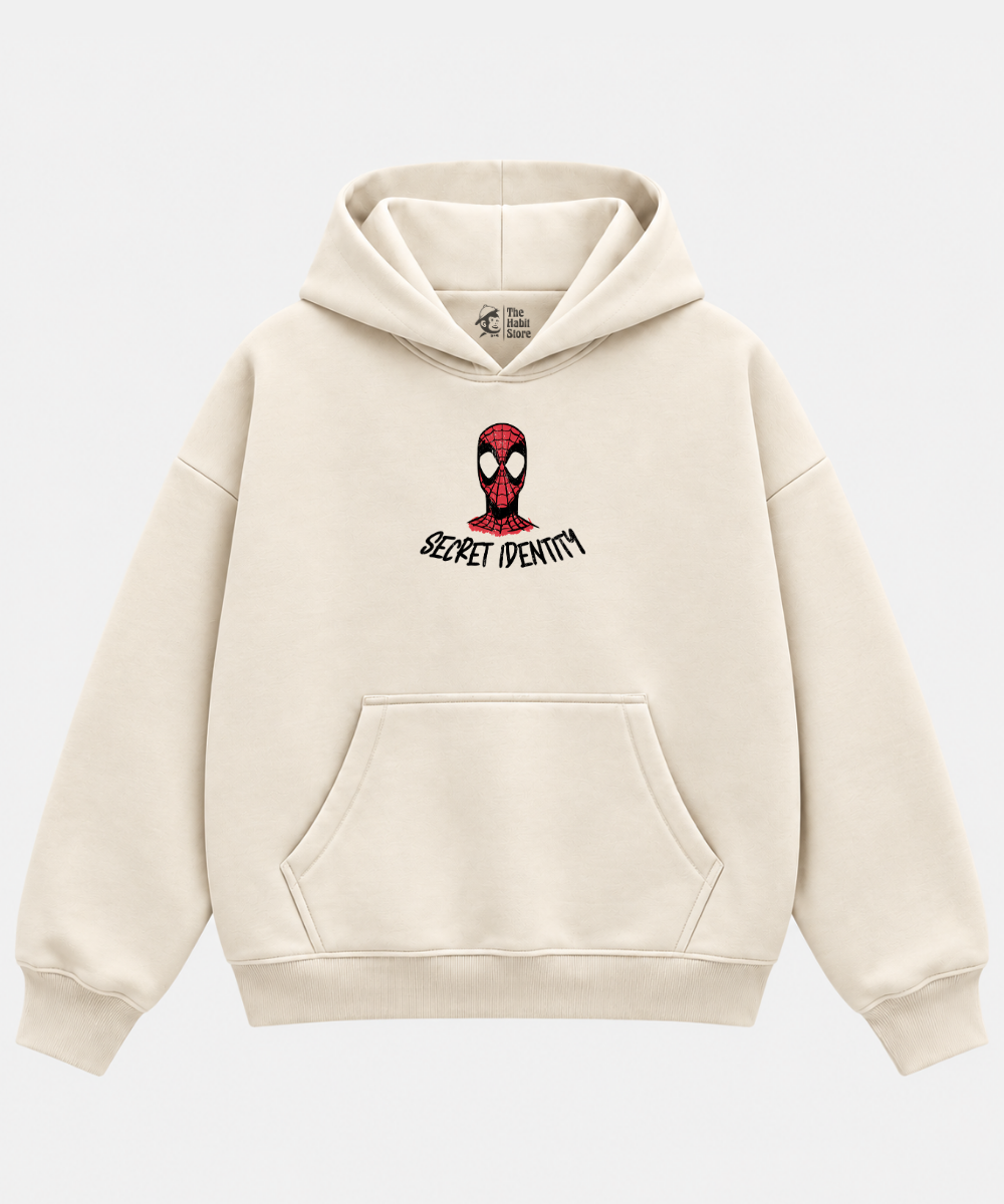Secret Identity – Cream Boxy Hoodie – 100% Cotton Fleece