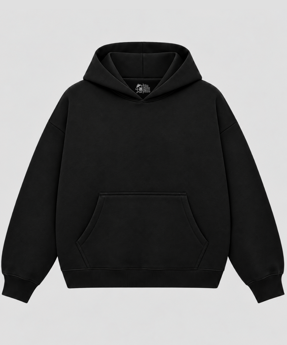 Black Boxy Hoodie – 100% Cotton Fleece