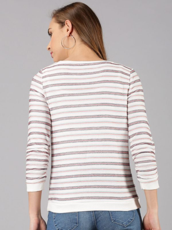 Casual Full Sleeve Jacquard White Top