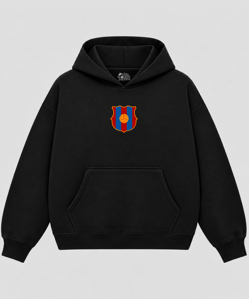 Barcelona — Més Que Un Club – Black Boxy Hoodie – 100% Cotton Fleece