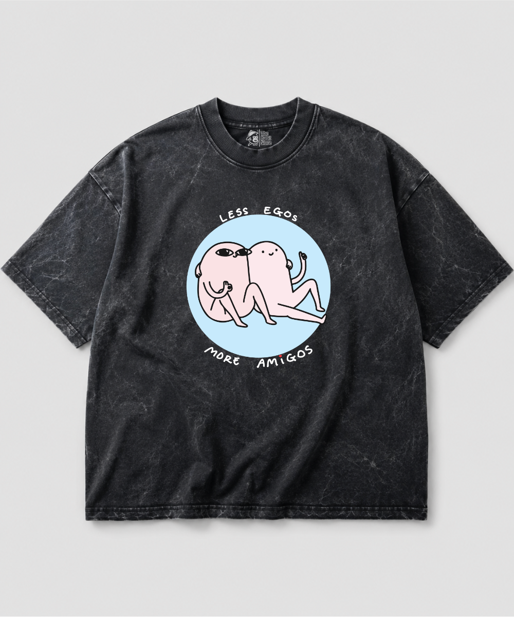 Less Egos More Amigos Acid Wash Oversized T-shirt | 240 GSM