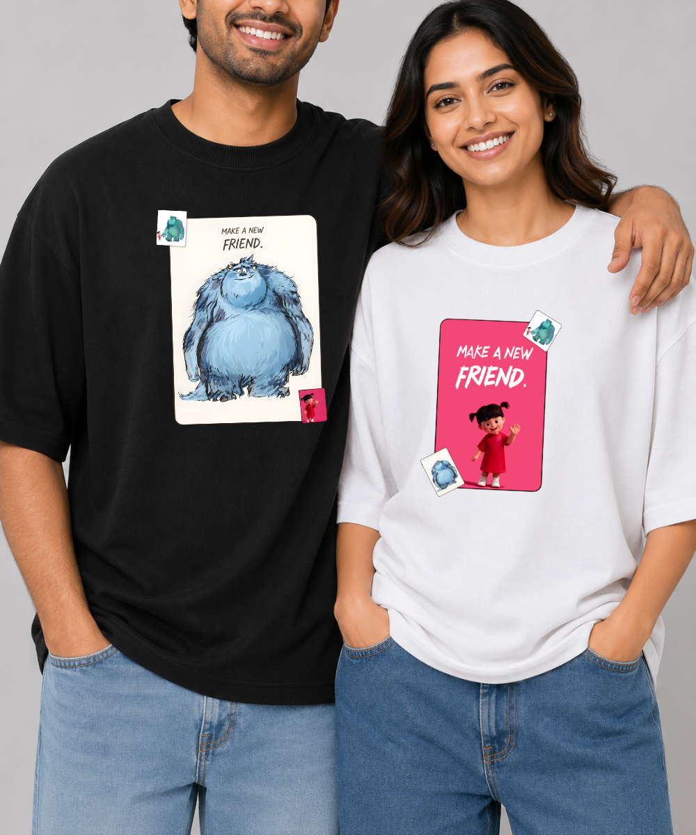 Make A New Friend – Couple Oversized Fit T-shirts (Set of 2)