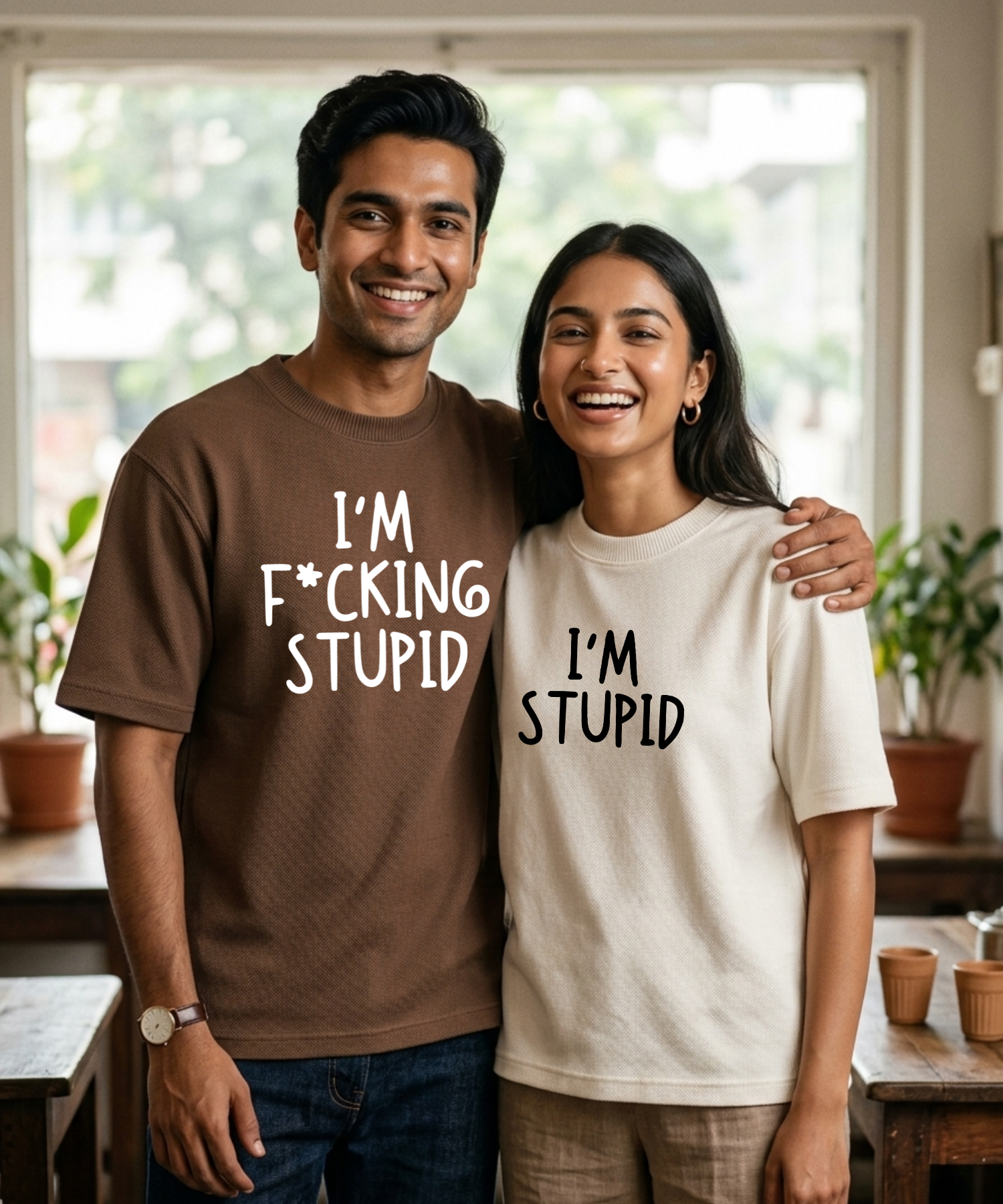 I’m Fucking Stupid / I’m Stupid – Couple Oversized Fit T-shirts (Set of 2)