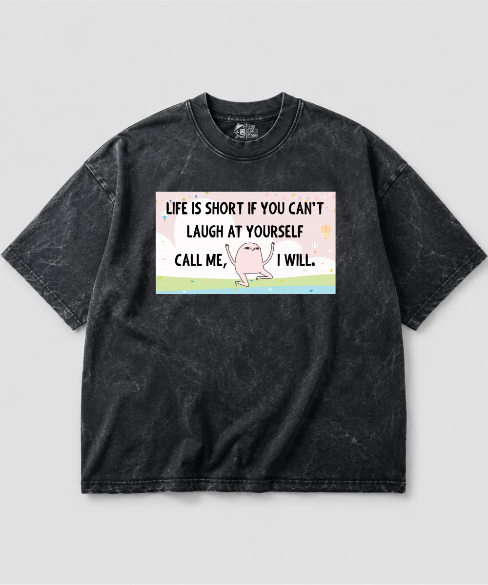 Life is Short Acid Wash Oversized T-shirt | 240 GSM
