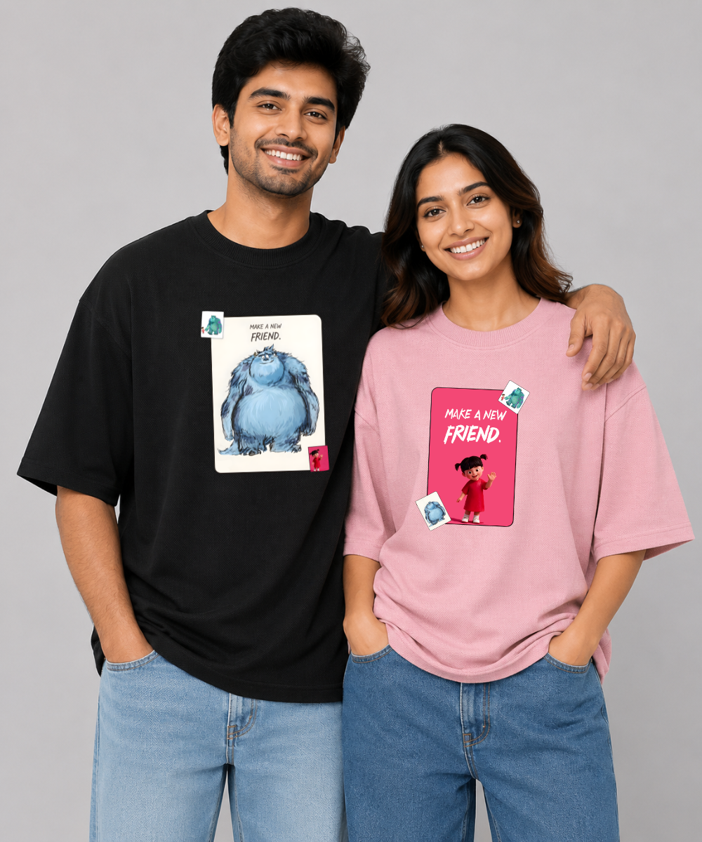 Make A New Friend – Couple Oversized Fit T-shirts (Set of 2)