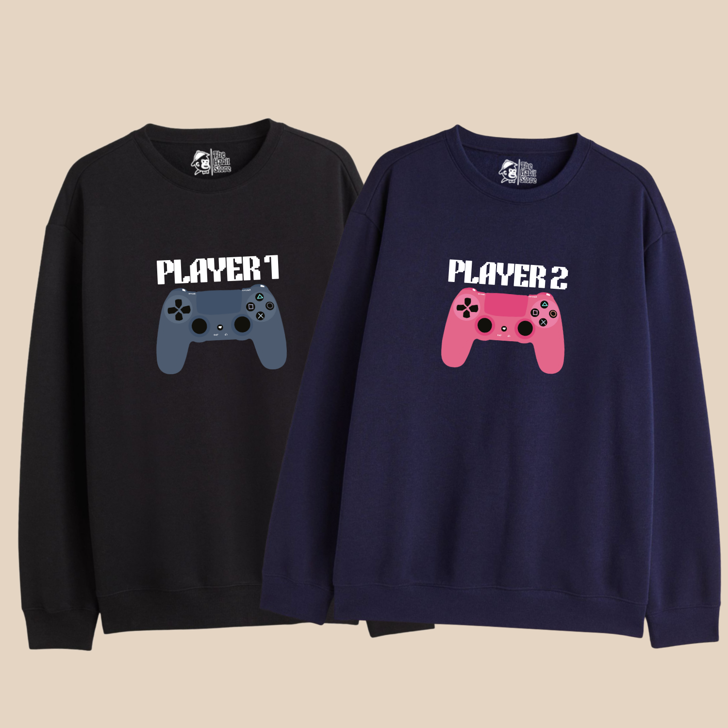 Player 1 – Player 2 – Couple Oversized Sweatshirts (Set of 2) | Premium 400 GSM