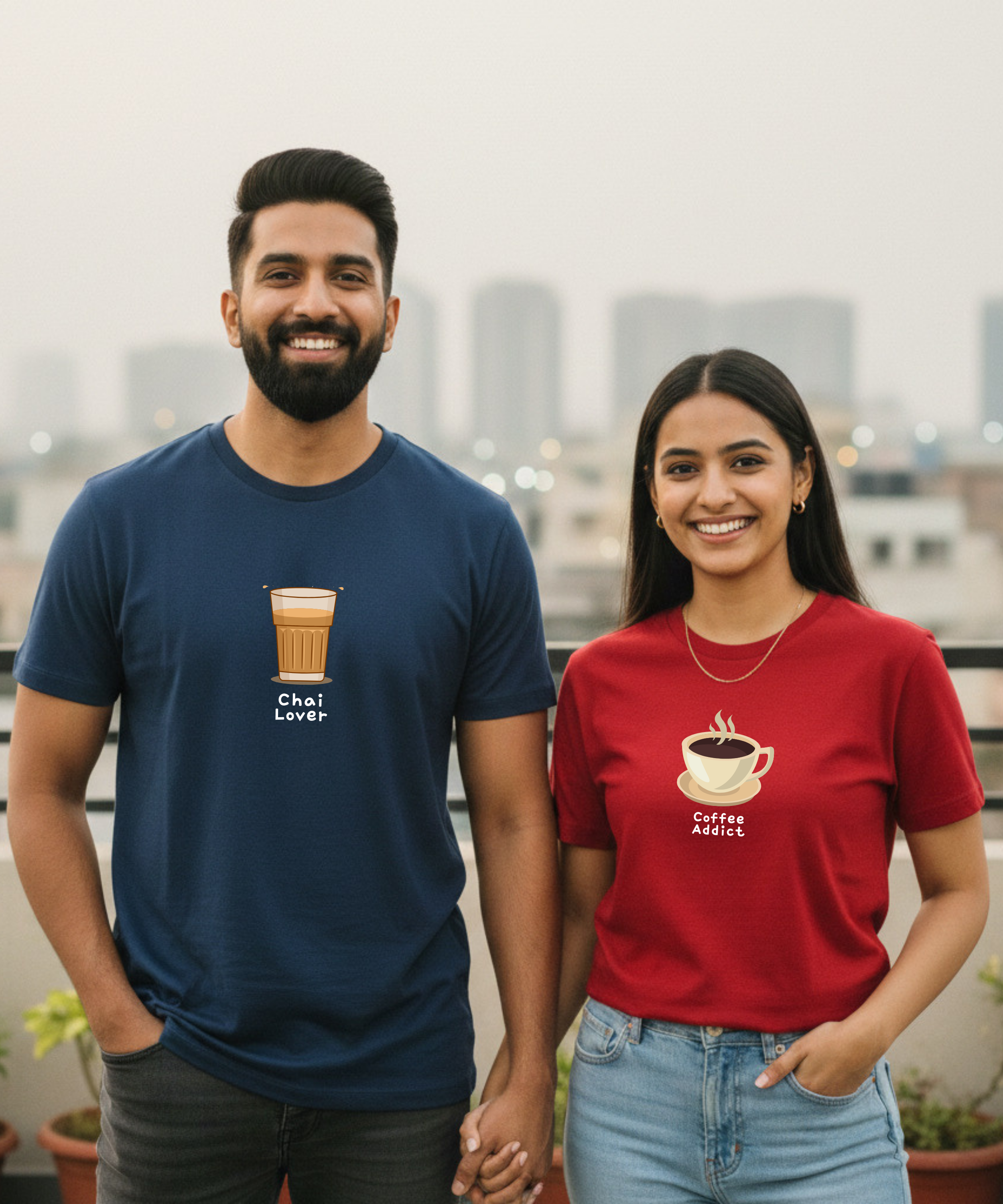 Chai Lover / Coffee Addict – Couple Regular Fit T-shirts (Set of 2)