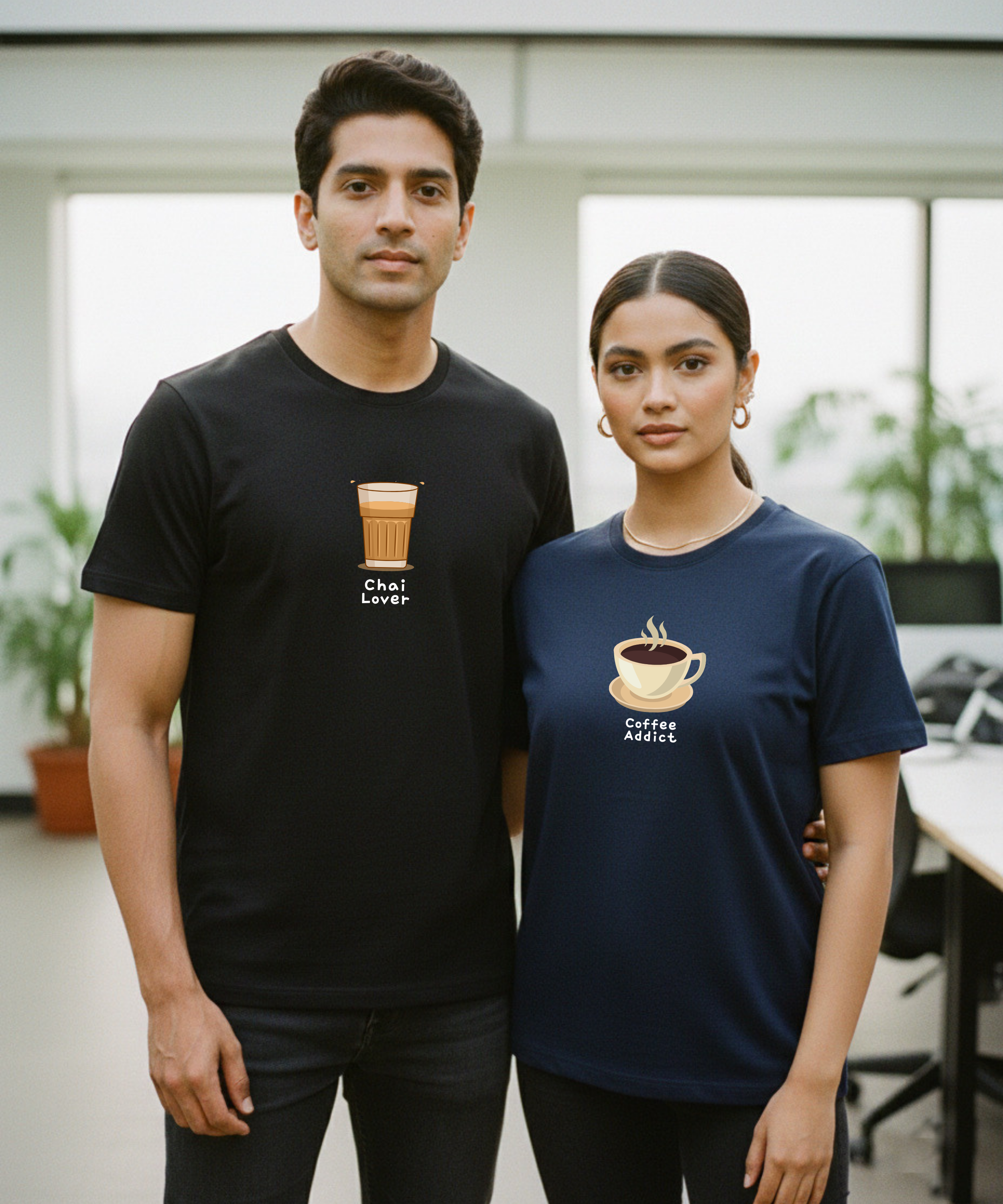 Chai Lover / Coffee Addict – Couple Regular Fit T-shirts (Set of 2)