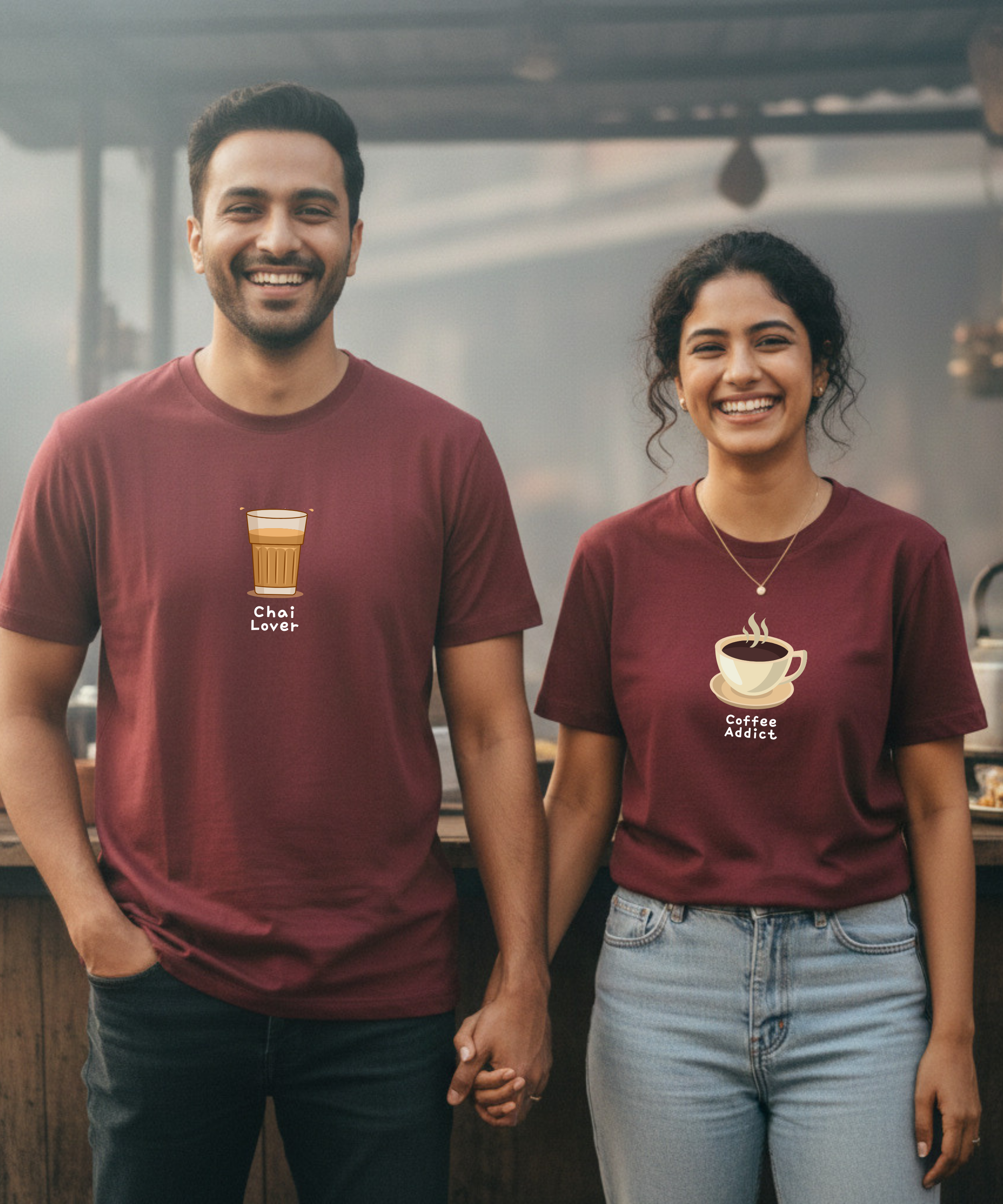 Chai Lover / Coffee Addict – Couple Regular Fit T-shirts (Set of 2)