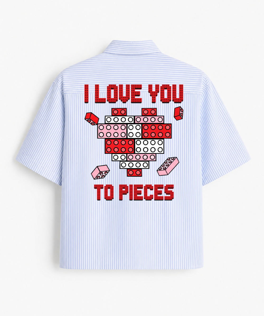 I Love You To Pieces - Blue Striped Boxy Fit Half Sleeve Shirt
