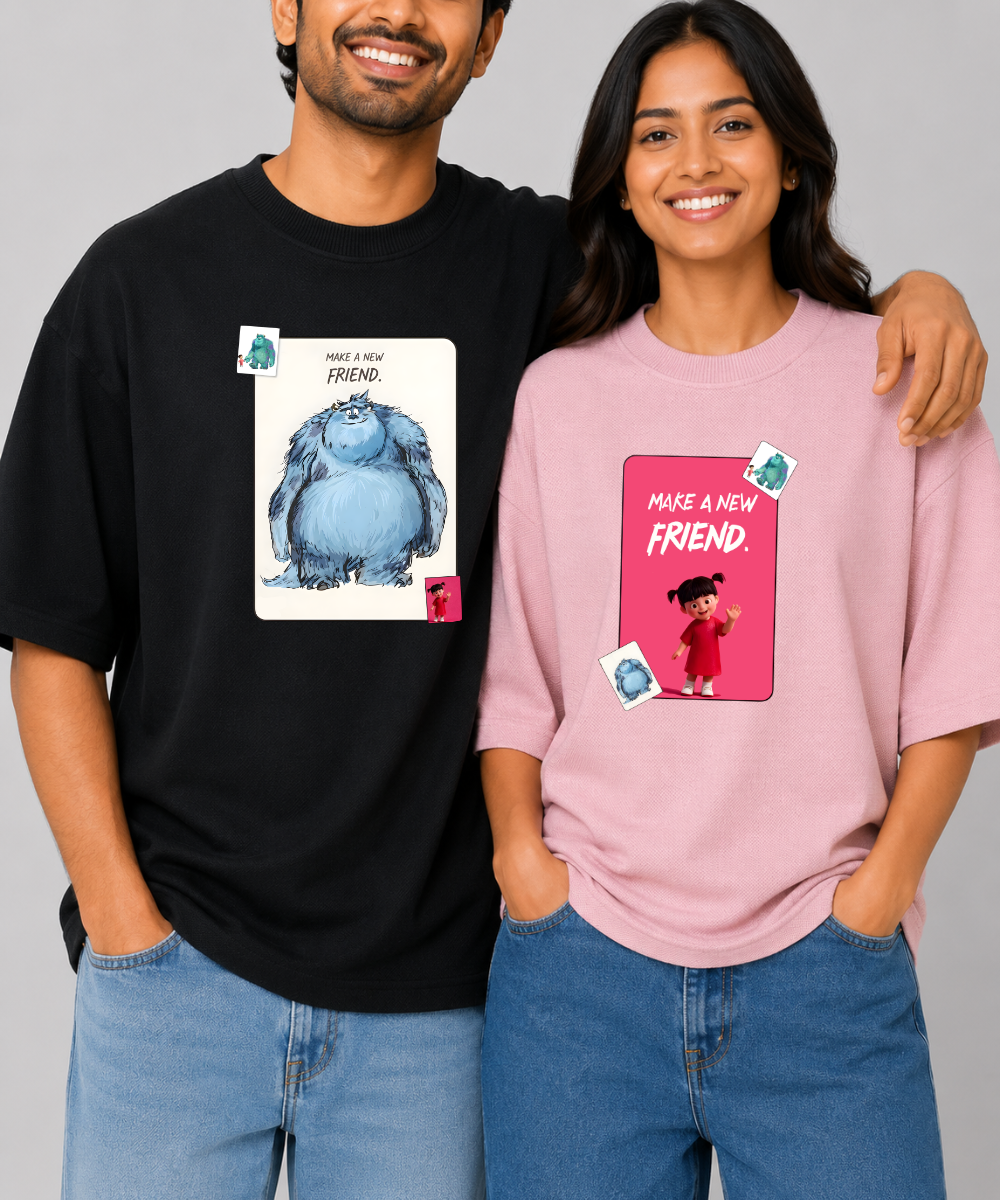 Make A New Friend – Couple Oversized Fit T-shirts (Set of 2)