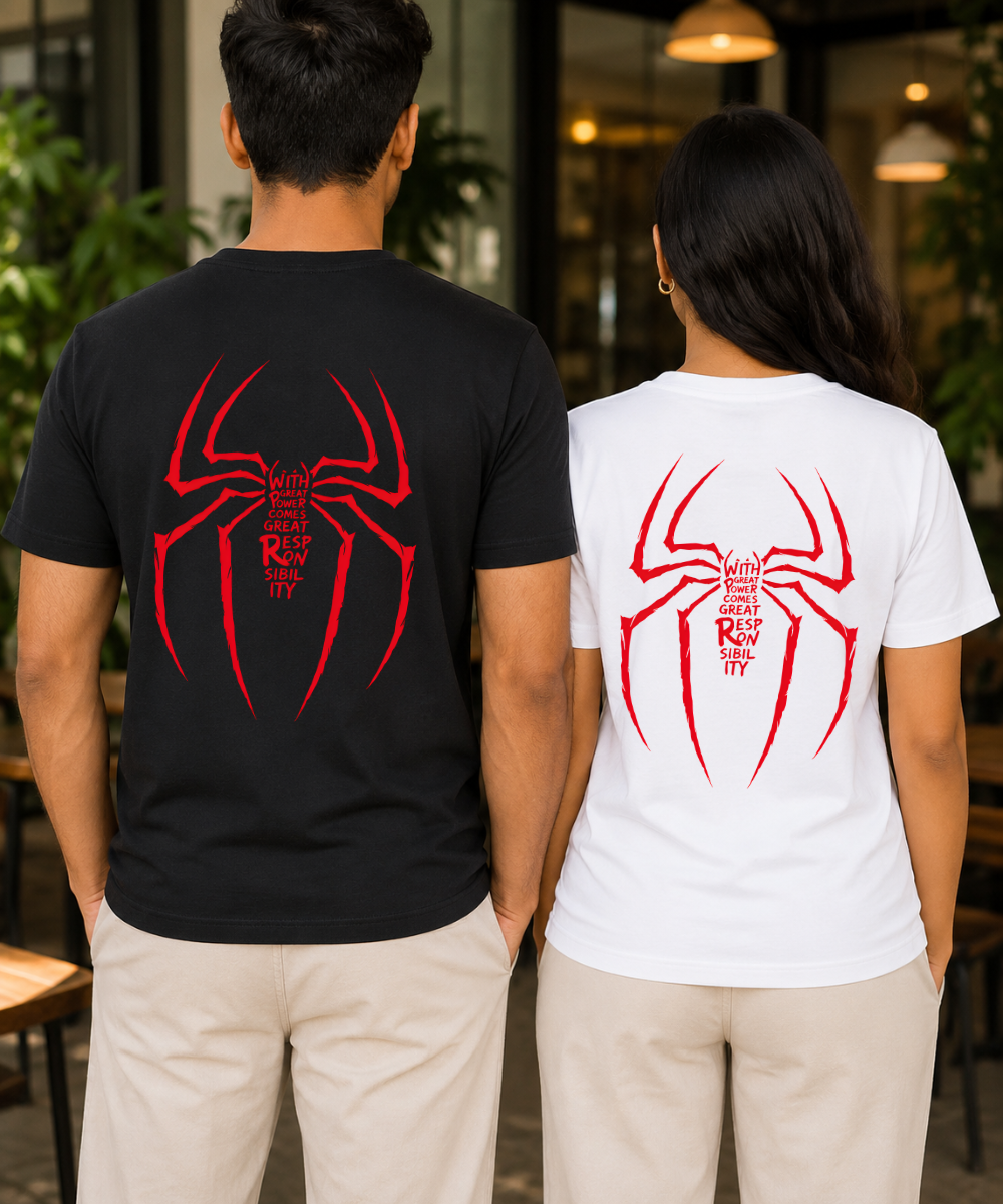 Great Power, Great Responsibility Spider Man – Couple Regular Fit T-shirts (Set of 2)