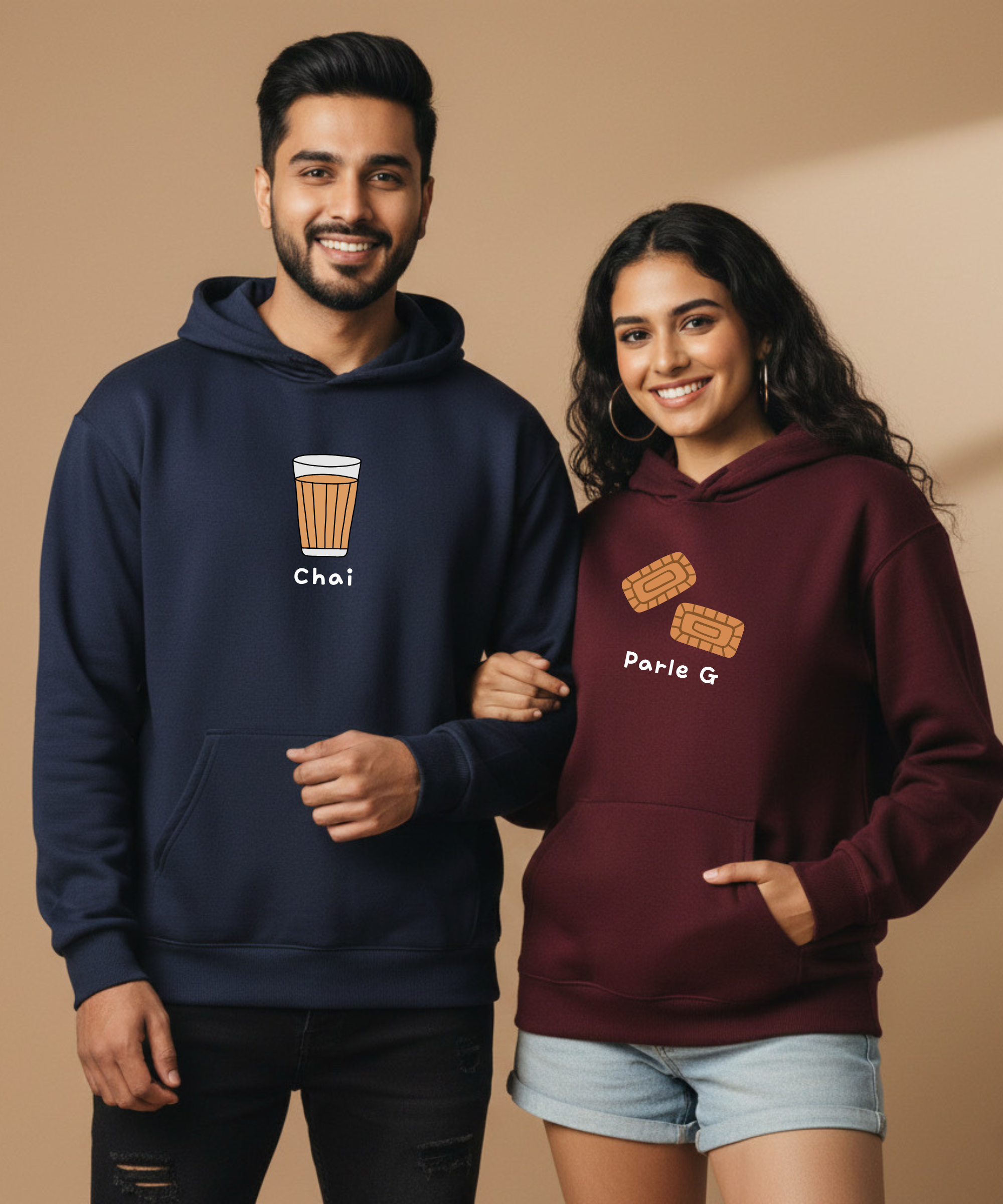 Chai / Parle G – Couple Oversized Hoodies (Set of 2) | Premium 400 GSM