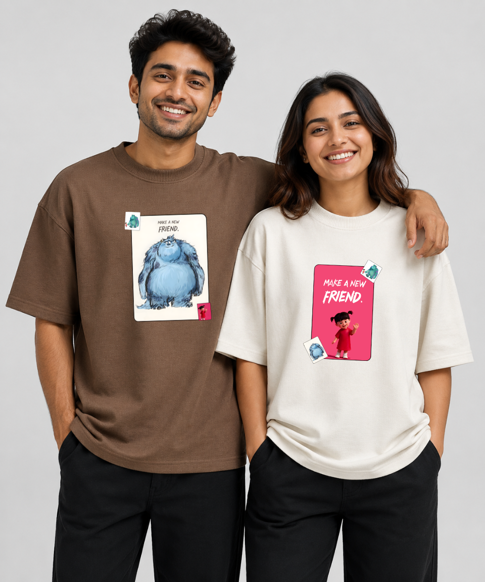 Make A New Friend – Couple Oversized Fit T-shirts (Set of 2)