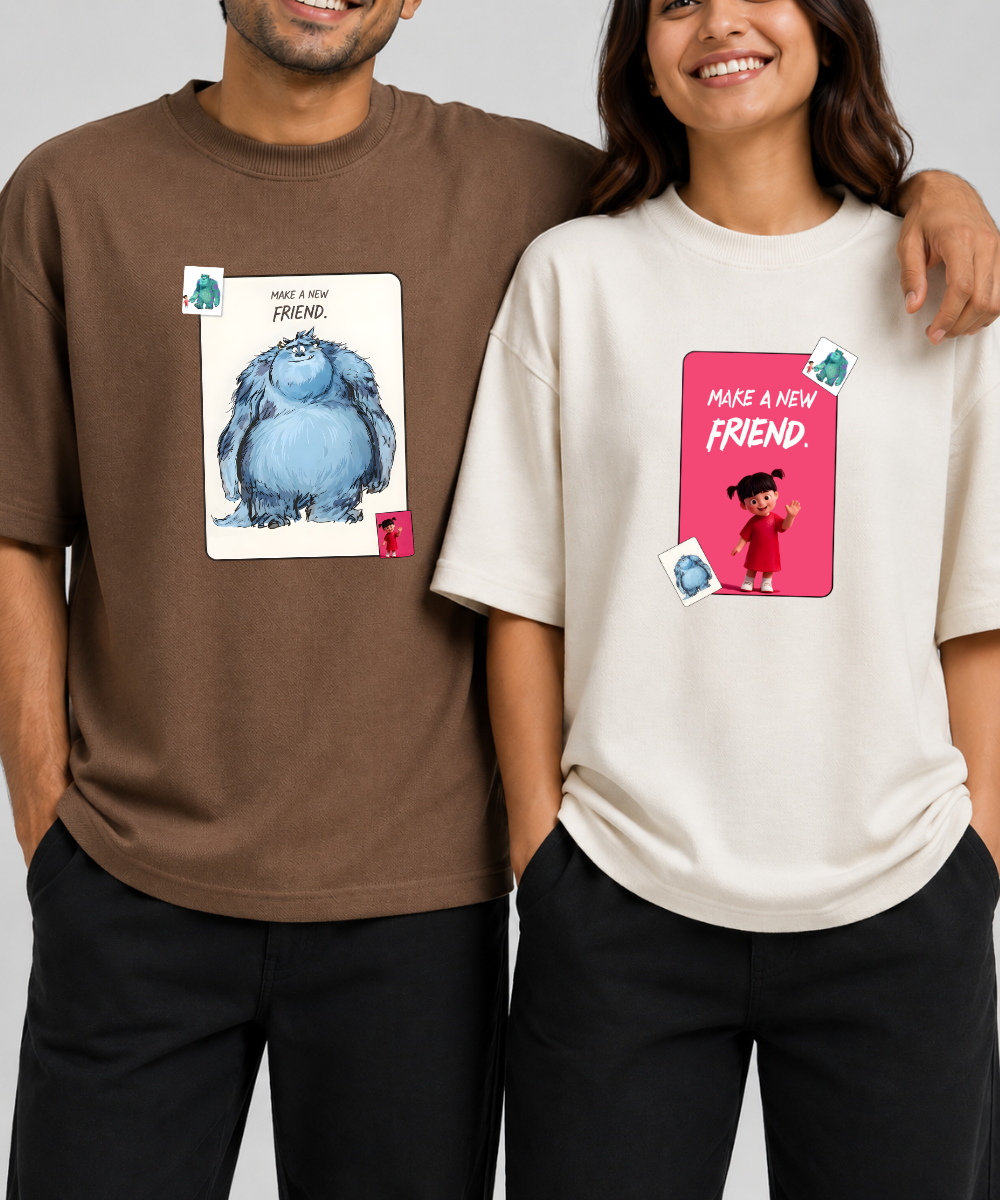 Make A New Friend – Couple Oversized Fit T-shirts (Set of 2)