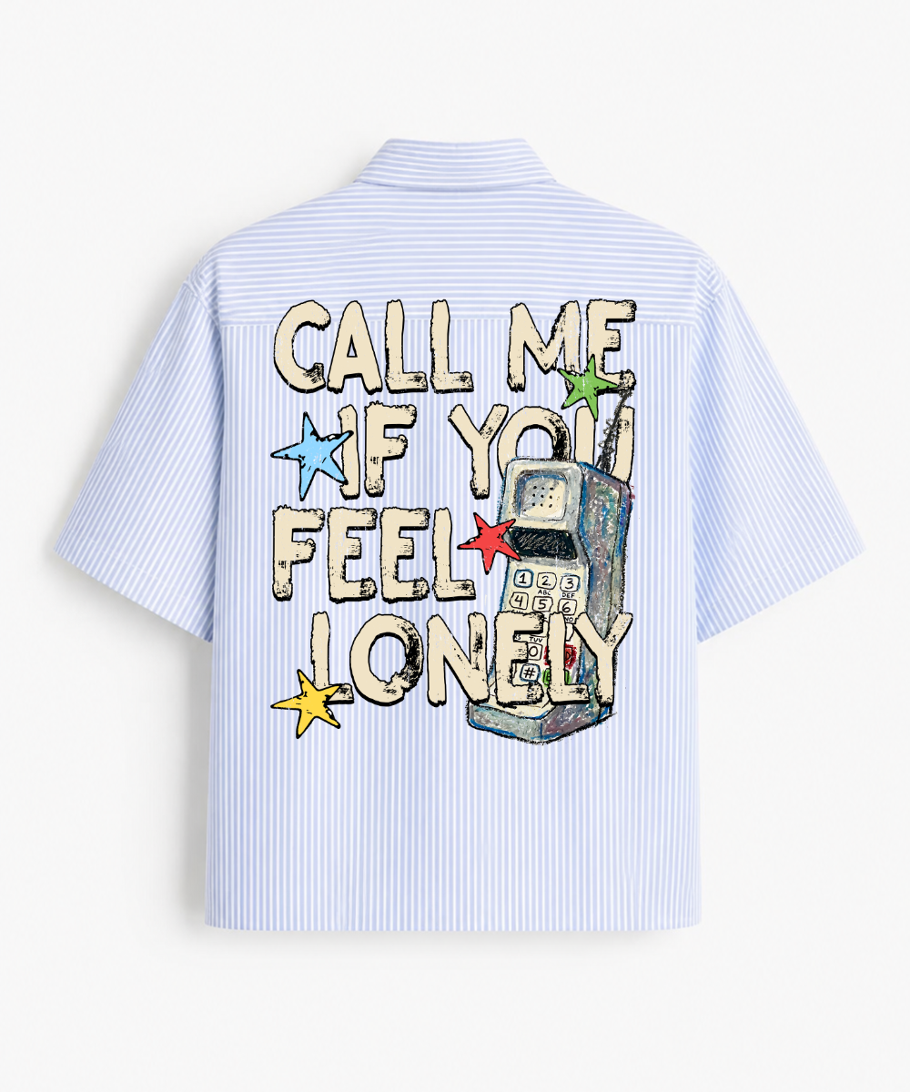 Call Me If You Feel Lonely - Blue Striped Boxy Fit Half Sleeve Shirt