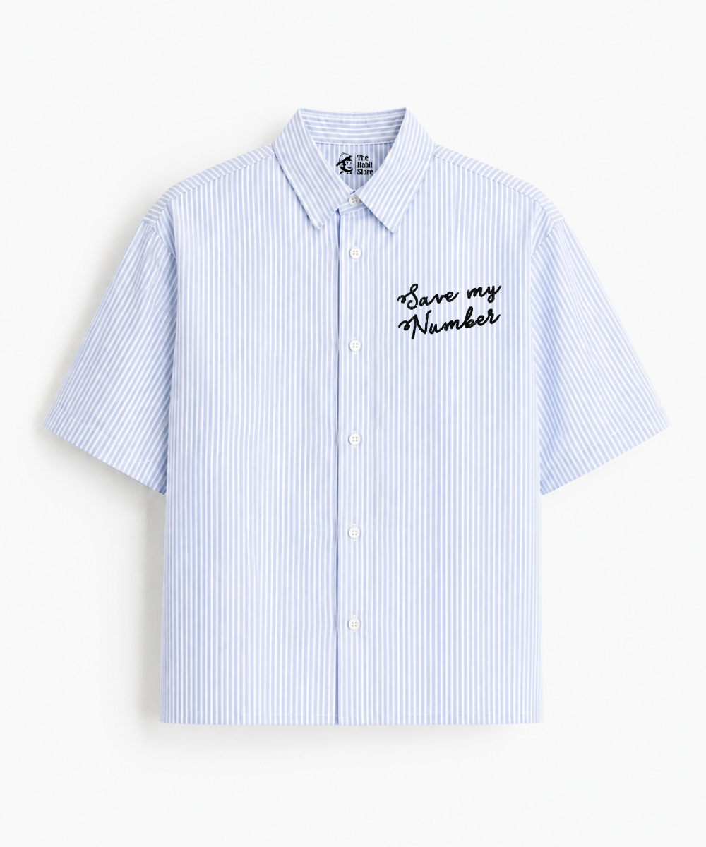Call Me If You Get Lost - Blue Striped Boxy Fit Half Sleeve Shirt