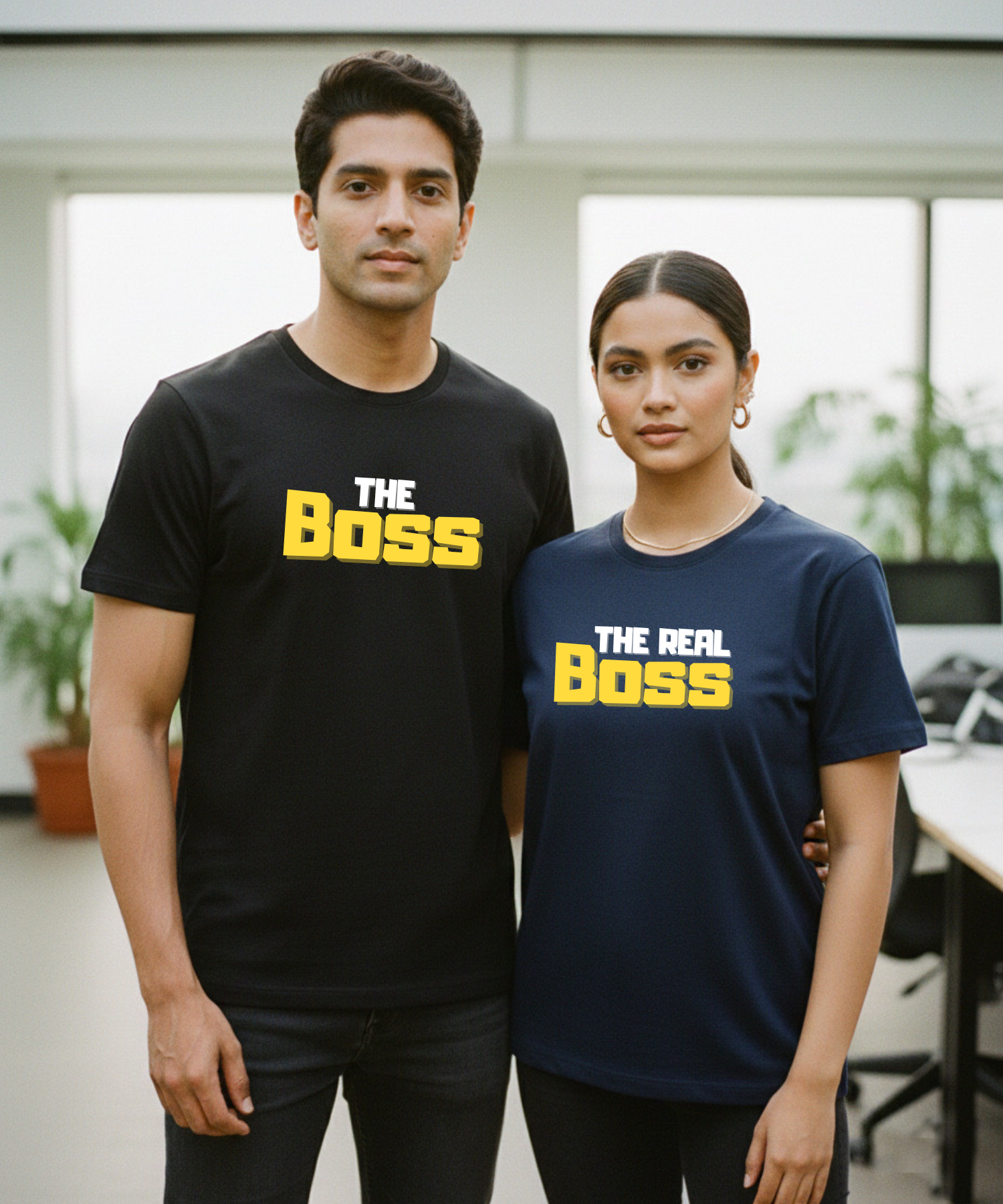 The Boss / The Real Boss – Couple Regular Fit T-shirts (Set of 2) - Yellow Edition