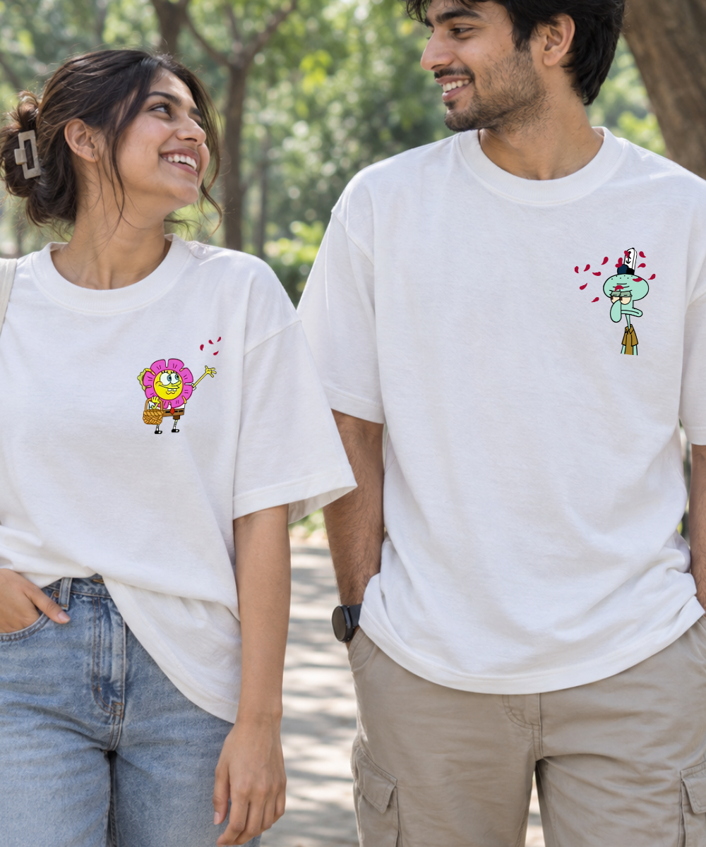 SpongeBob & Squidward – Couple Oversized Fit T-shirts (Set of 2)