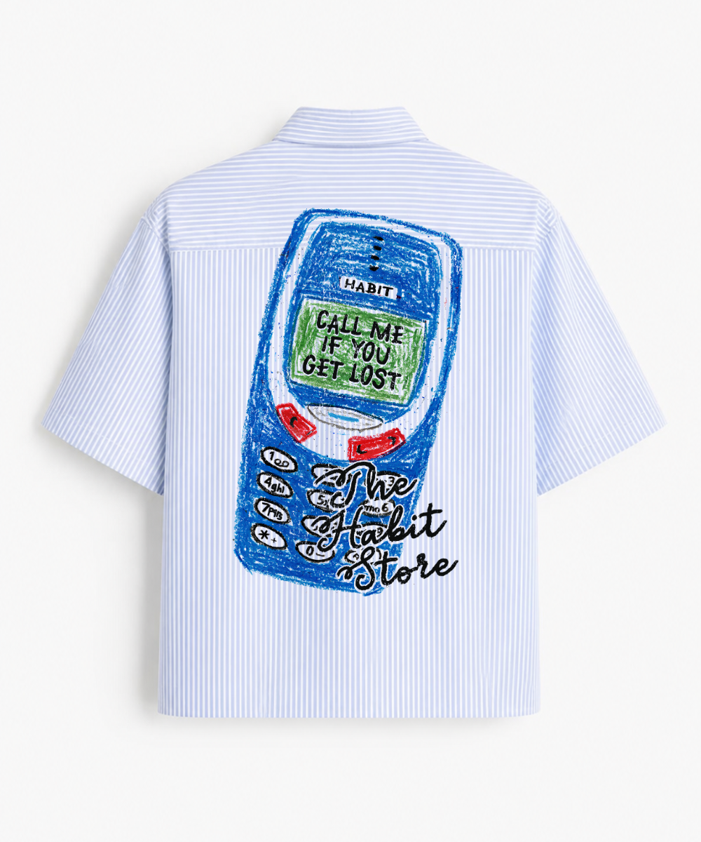 Call Me If You Get Lost - Blue Striped Boxy Fit Half Sleeve Shirt