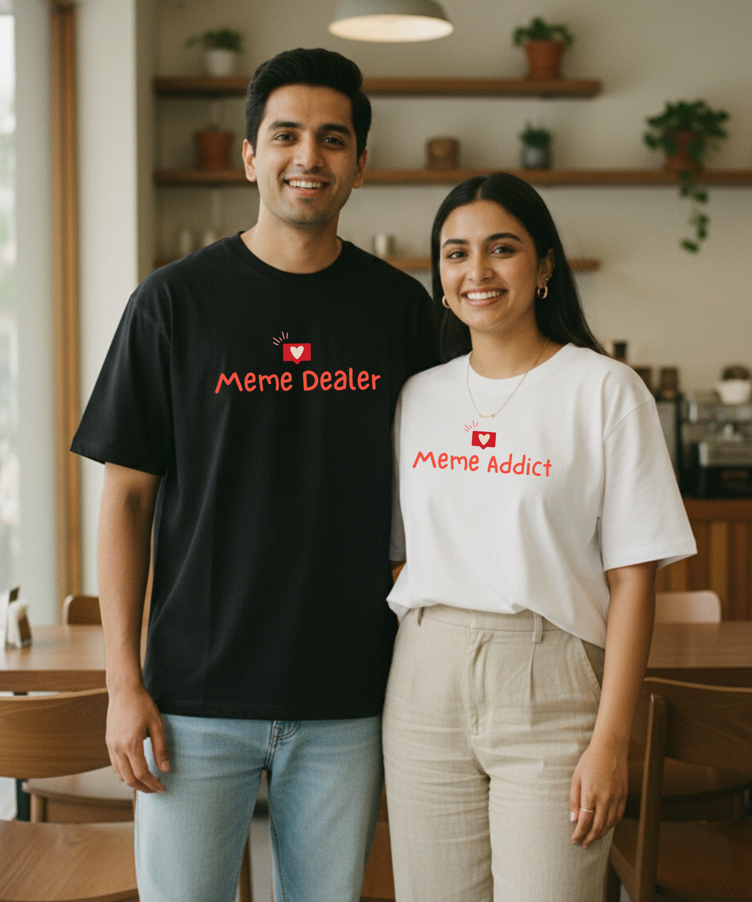 Meme Dealer / Meme Addict – Couple Oversized Fit T-shirts (Set of 2)