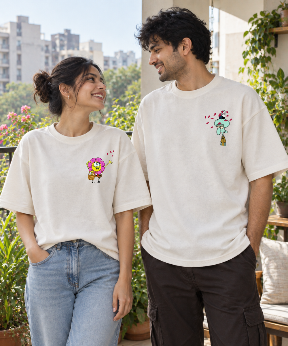 SpongeBob & Squidward – Couple Oversized Fit T-shirts (Set of 2)