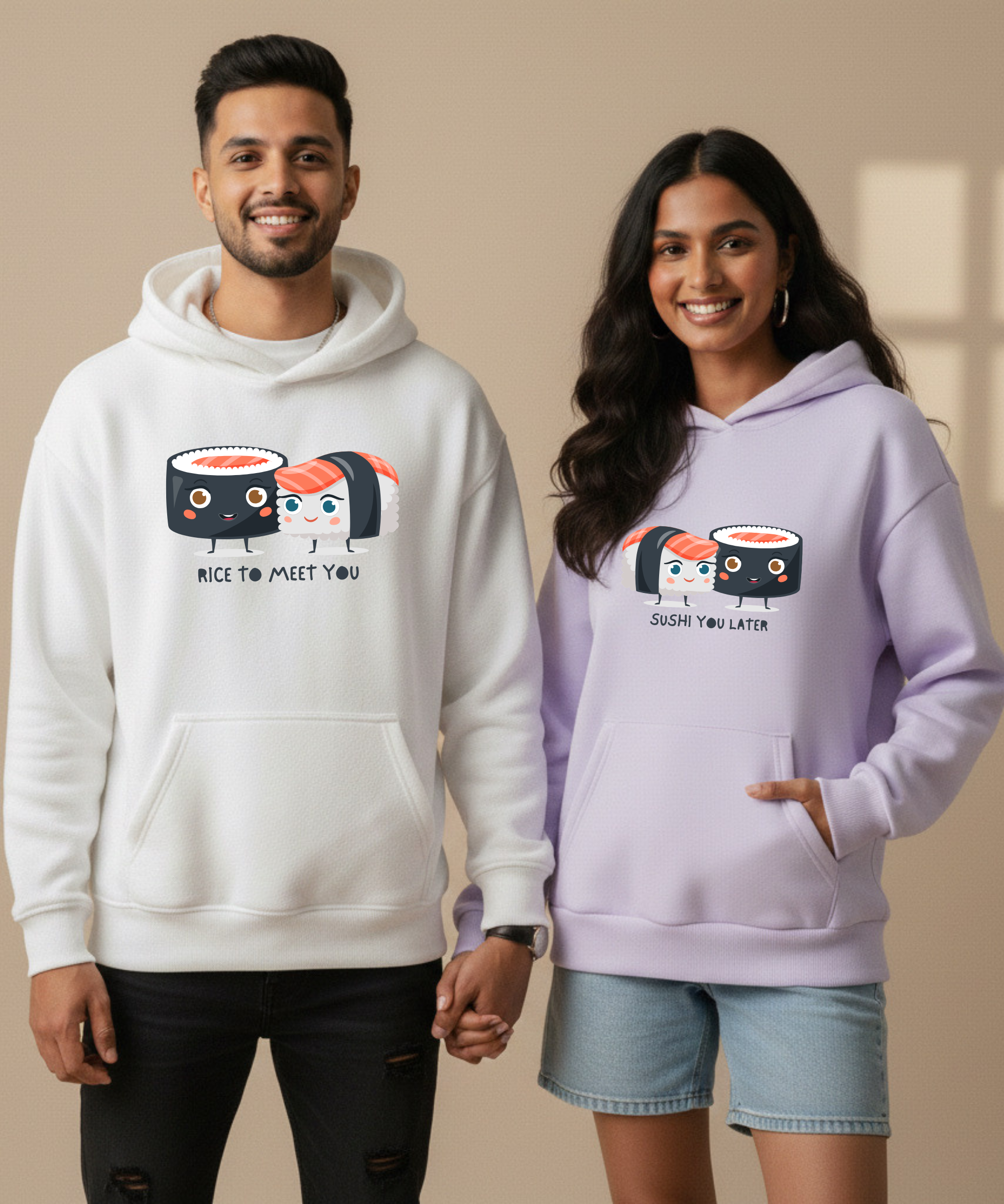Rice to Meet You / Sushi You Later – Couple Oversized Hoodies (Set of 2) | Premium 400 GSM