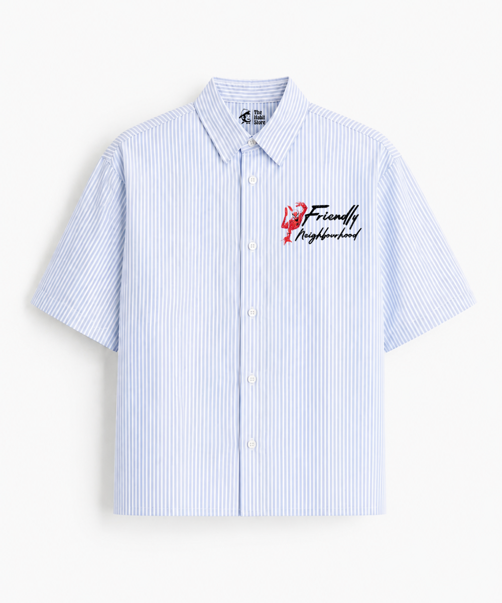 Friendly Neighbourhood Spiderman - Blue Striped Boxy Fit Half Sleeve Shirt