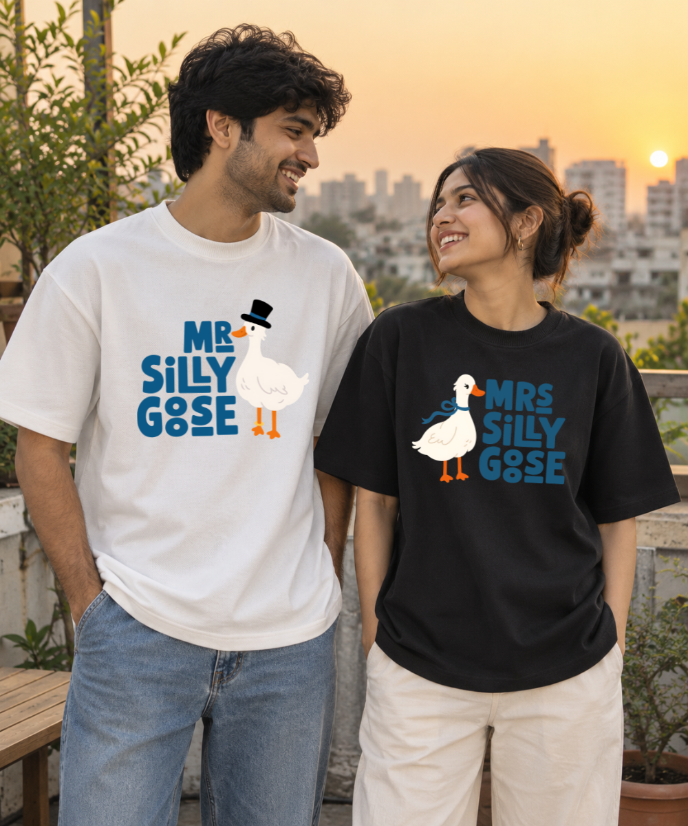 Mr. & Mrs. Silly Goose – Couple Oversized Fit T-shirts (Set of 2)