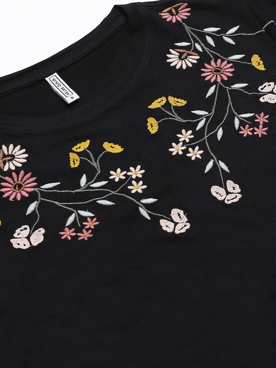 Women's Embroided Black Crop Top
