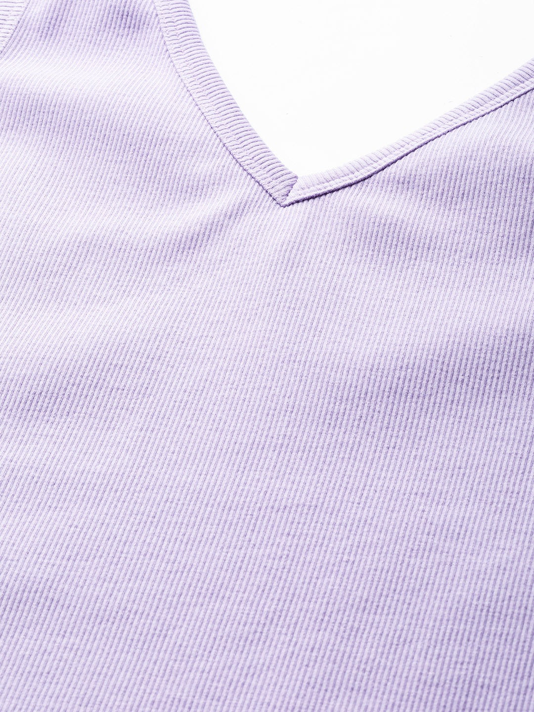 Women V-Neck Ribbed Fitted Lavender Crop Top