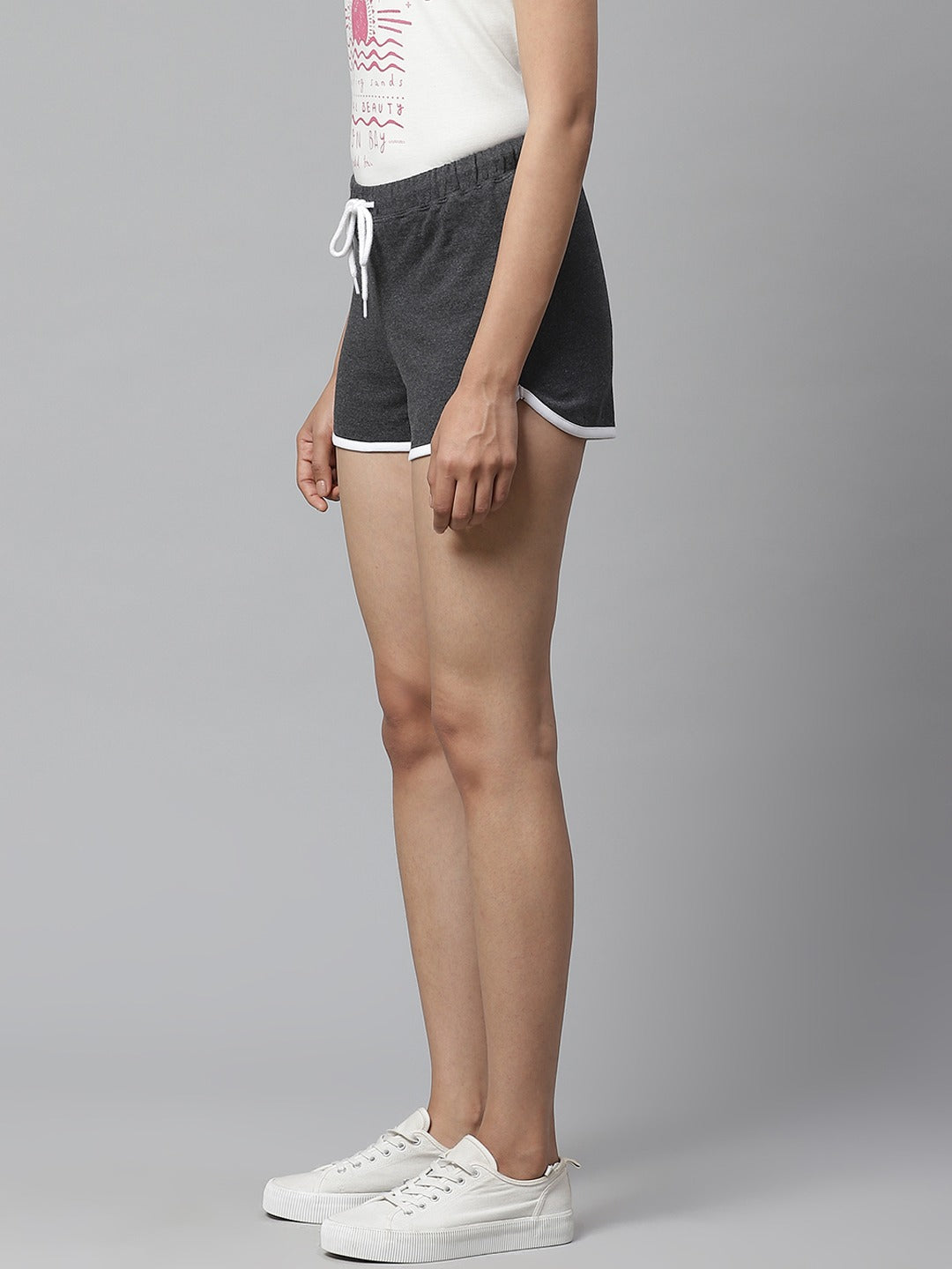Women Solid Dark Grey Regular Shorts