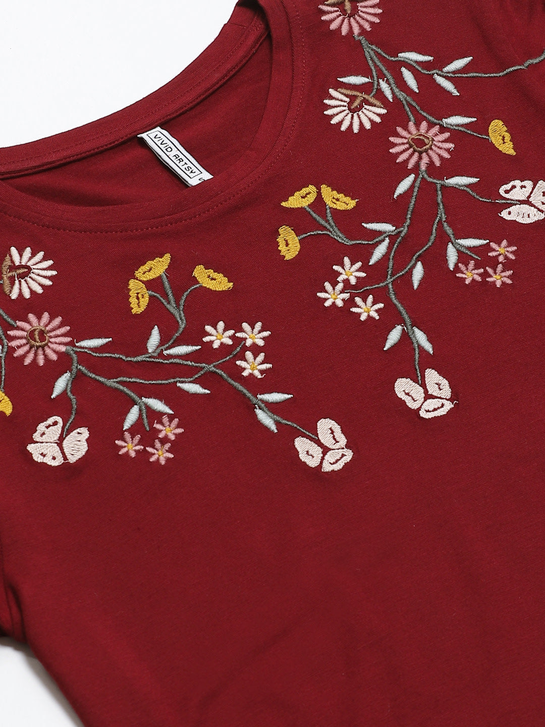 Women's Embroidered Maroon Crop Top