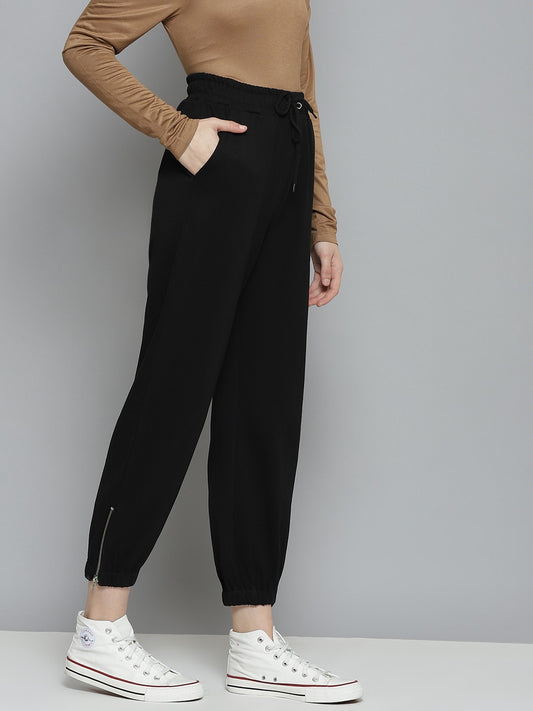 Women Black Track Pant With Zipper