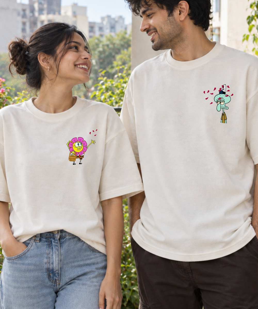 SpongeBob & Squidward – Couple Oversized Fit T-shirts (Set of 2)