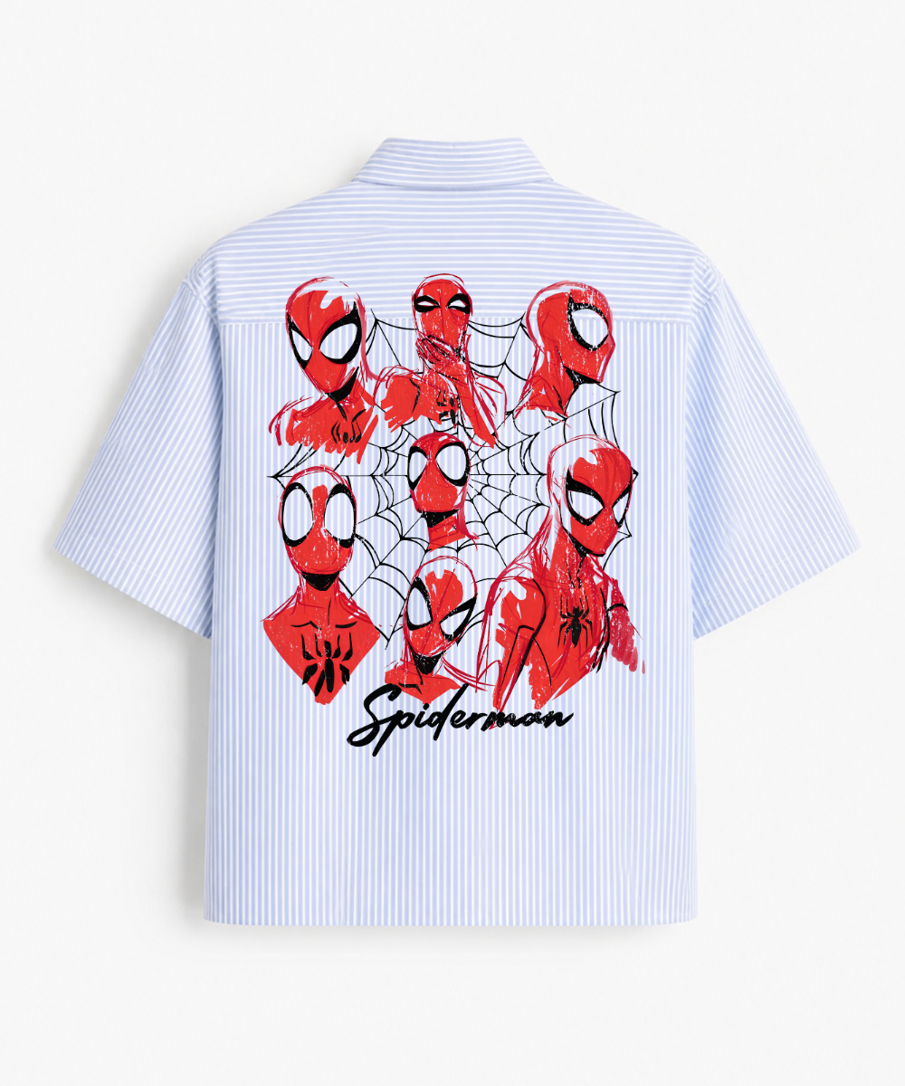 Friendly Neighbourhood Spiderman - Blue Striped Boxy Fit Half Sleeve Shirt