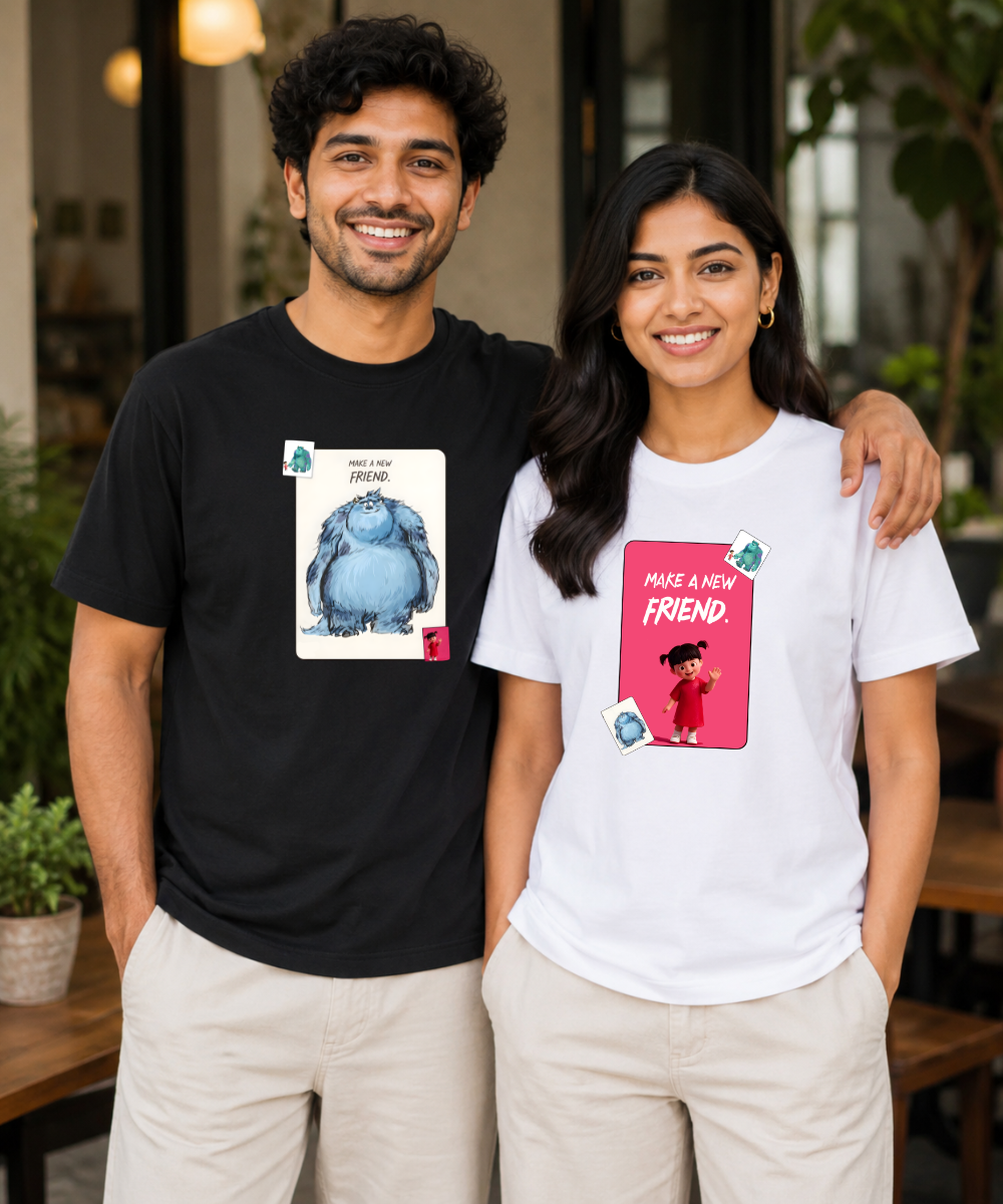Make A New Friend – – Couple Regular Fit T-shirts (Set of 2)