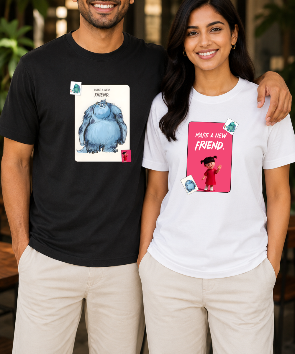 Make A New Friend – – Couple Regular Fit T-shirts (Set of 2)